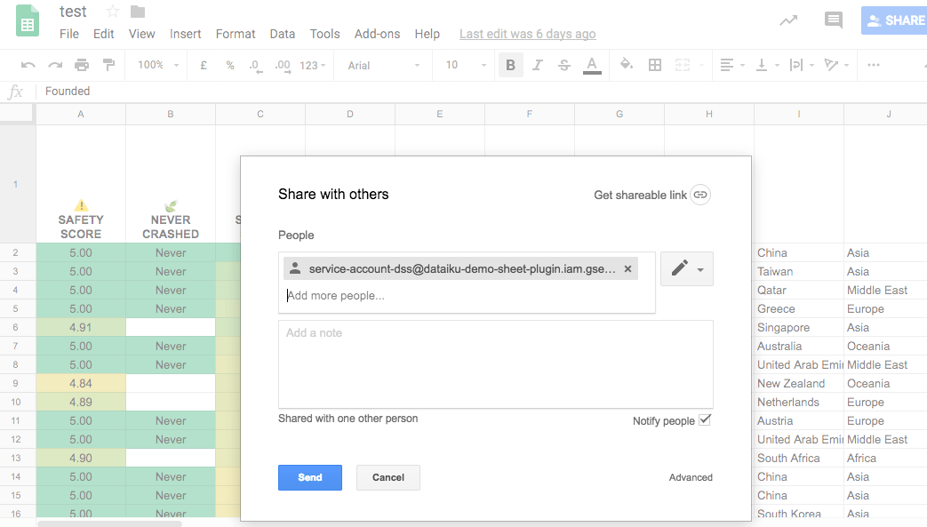 plugin google sheets dataiku spreadsheet service