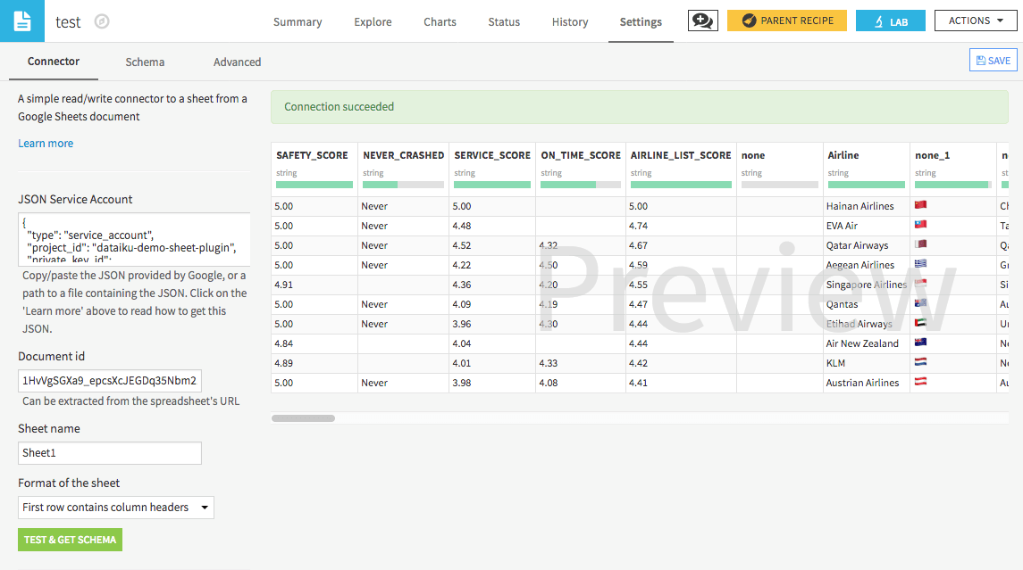 plugin google sheets dataiku spreadsheet service