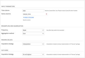 Clean time series Recipe Settings