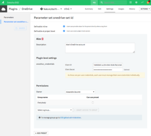 Dataiku DSS screenshot showing the plugin preset form