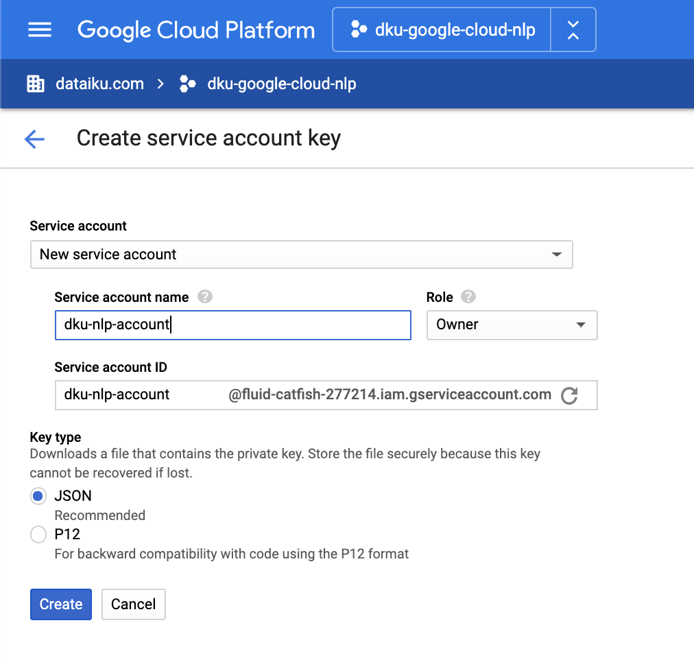 Service Account Key Creation