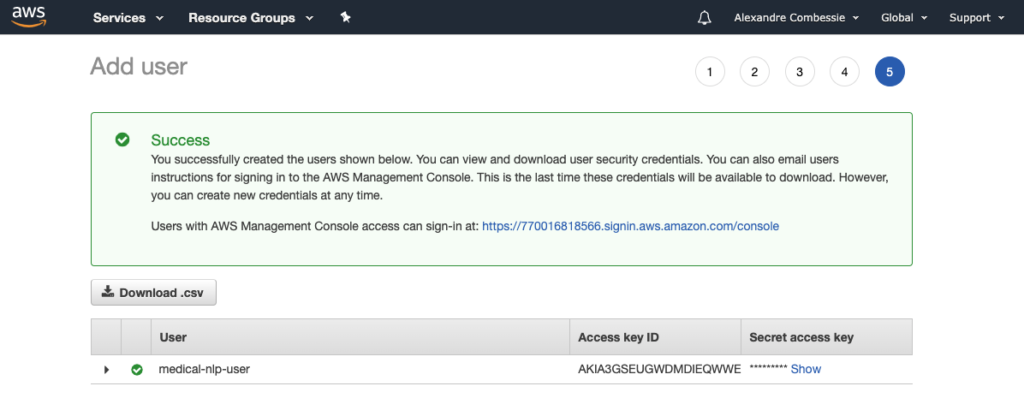 Completed IAM User Creation