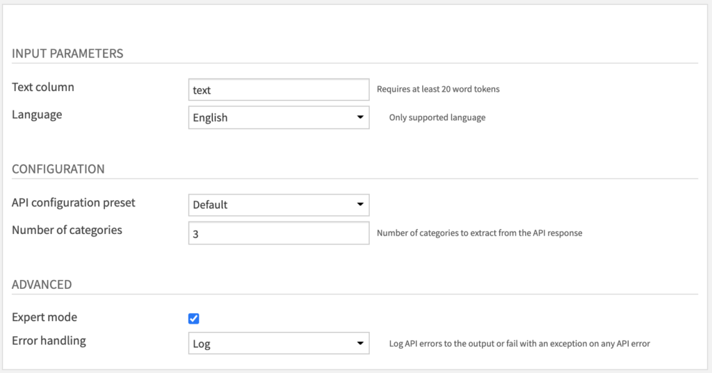 Text Classification Recipe Settings