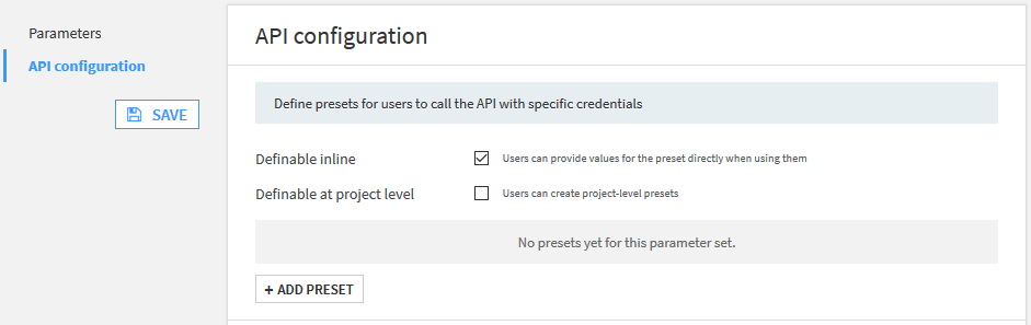 API Configuration Preset Creation