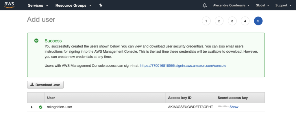 Completed IAM User Creation