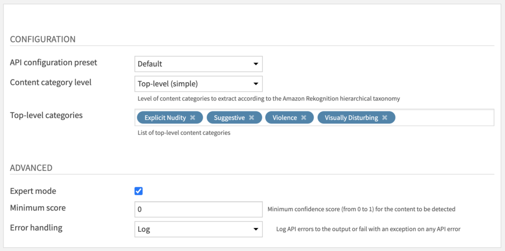 Unsafe Content Moderation Recipe Settings