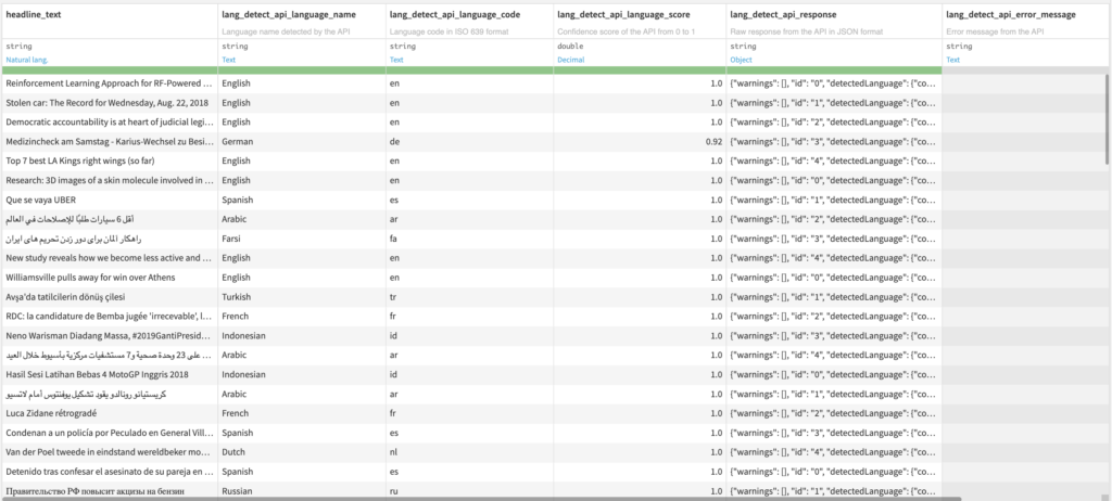 Language Detection Output Dataset