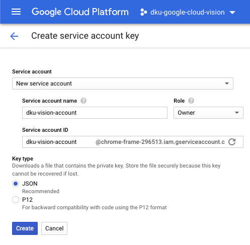 Service Account Key Creation