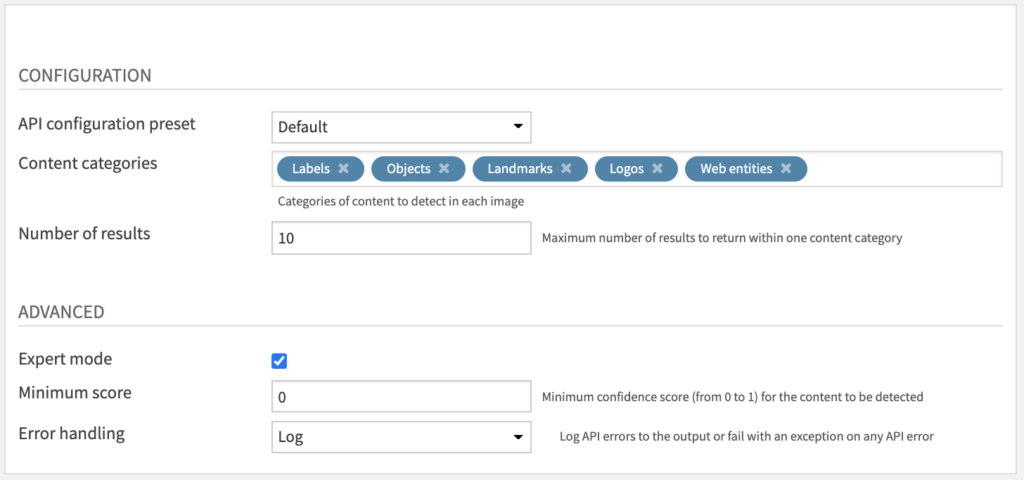 Content Detection & Labeling Recipe Settings