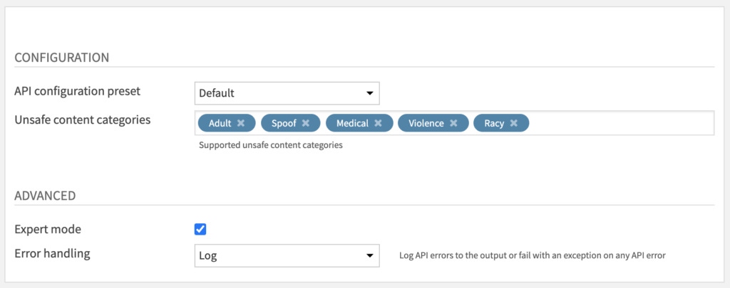 Unsafe Content Moderation Recipe Settings