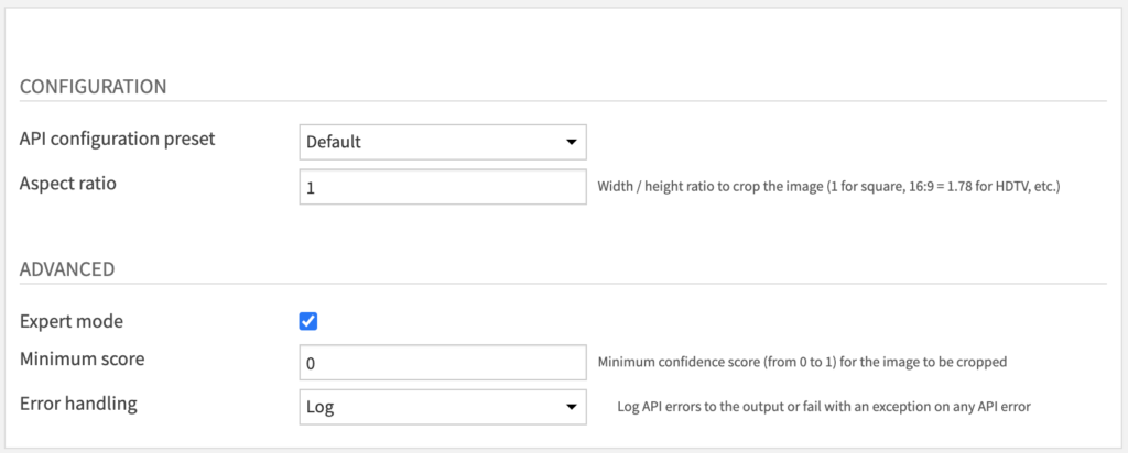 Automatic Cropping Recipe Settings