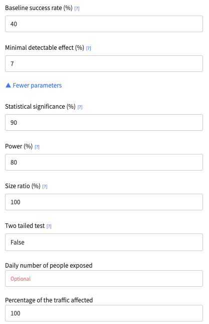 Example for input parameters