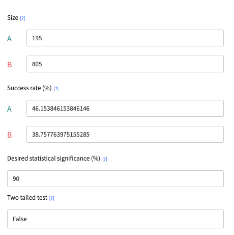 The parameters of the results analysis web app
