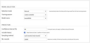 Forecast future values Recipe Settings