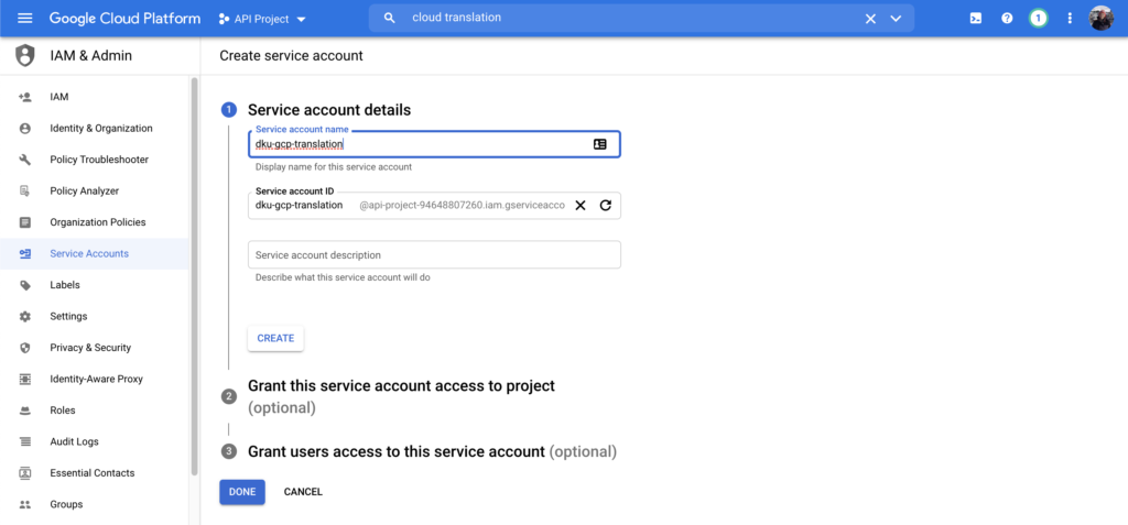 Service Account Creation