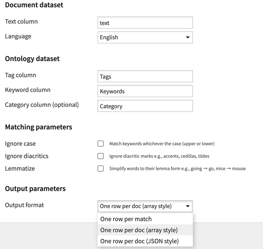 Ontology tagging settings
