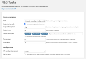 NLG Tasks - Recipe settings (Output-only mode)